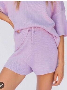 The Lullaby Club Alex Lavender Ribbed Knit Shorts